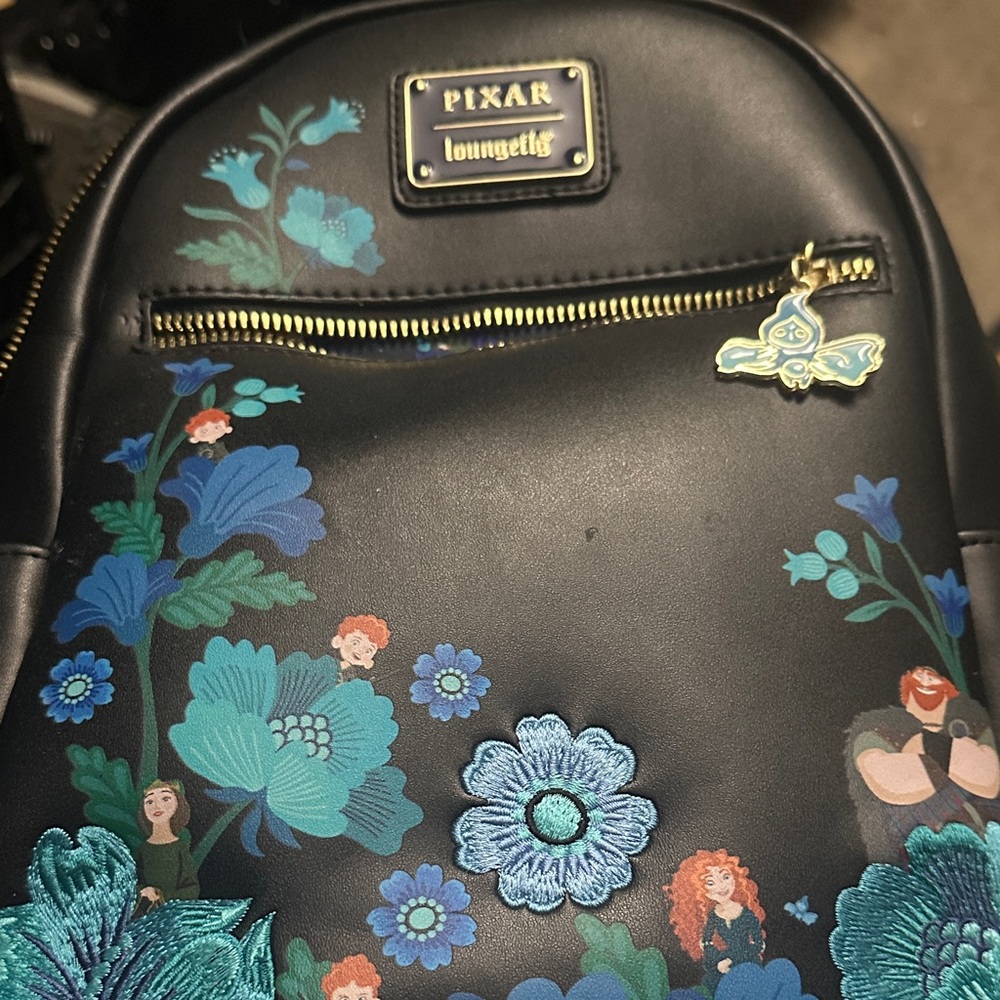 Loungefly Pixar Black and Blue Floral embroidered Backpack